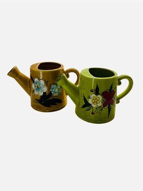 Vintage Nancy Pew Hand-Painted Ceramic Watering Can Planters Japan